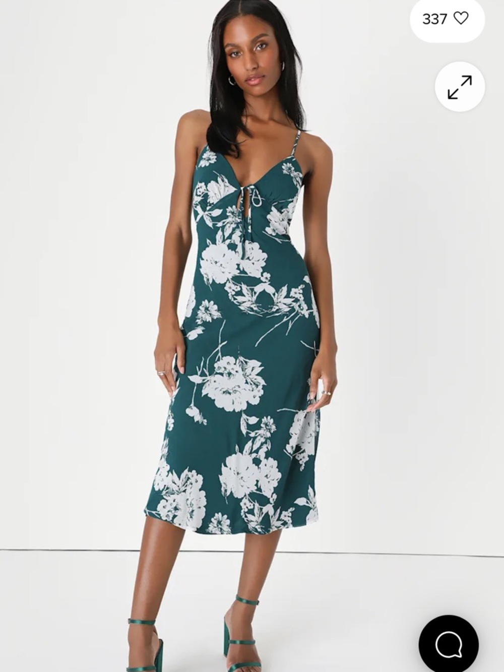 Lulus Flirtatious Essence Emerald Green Floral Lace-Up Midi Dress size XL